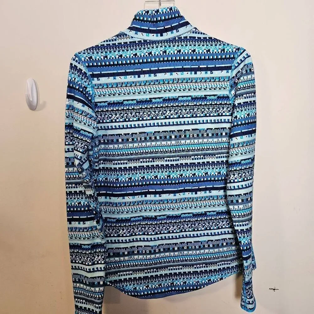 Nike Pro Dri fit Warm 1/2 Zip Long Sleeve Sweater Women's Trival Blue Print Size